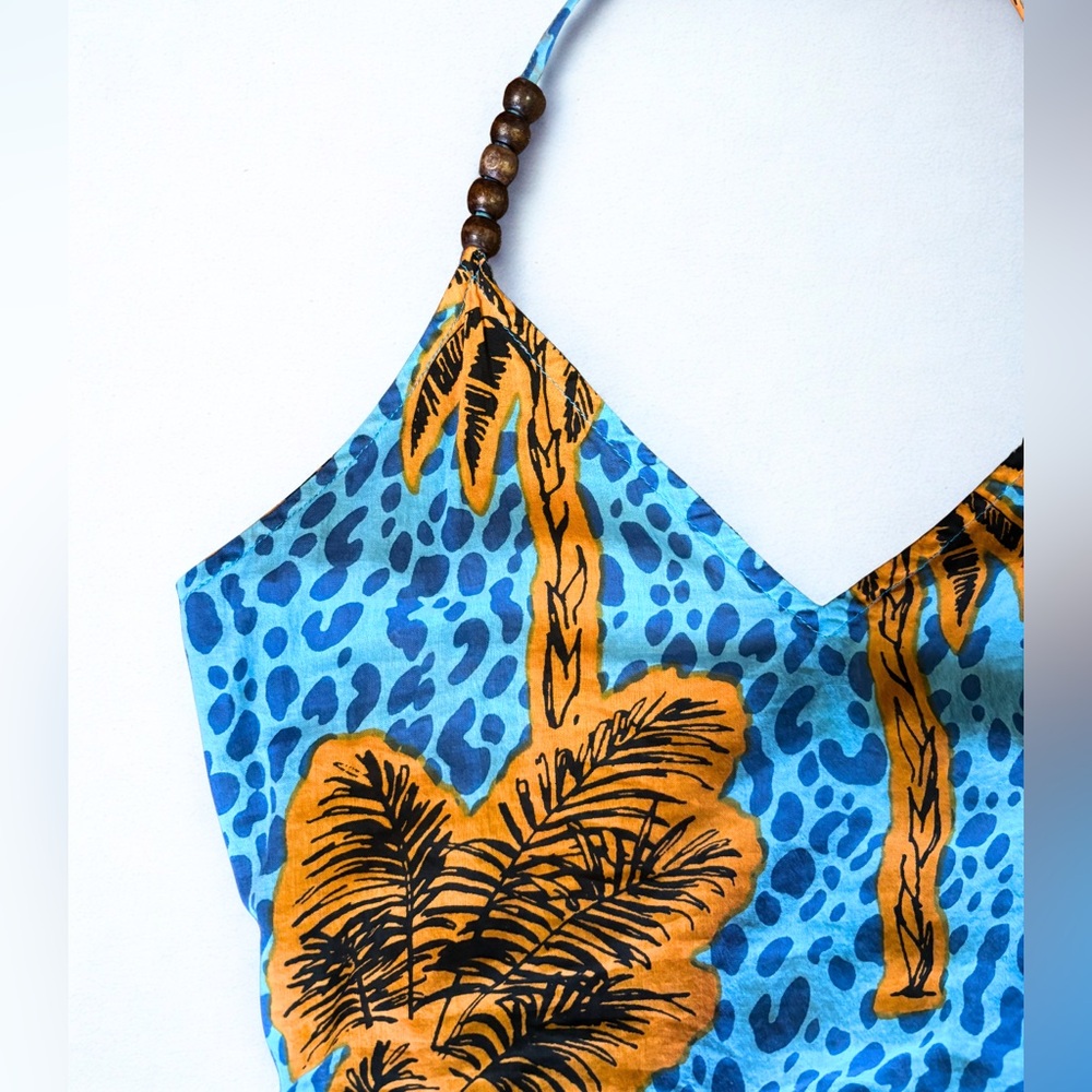 True Destinations Halter Maxi Dress Medium Resort Tropical Cotton Vacation Beads - Picture 5 of 15